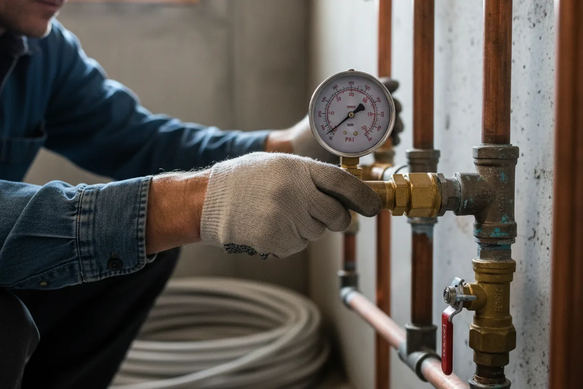 Pressure testing a repaired line during Water Line Repair in Artois