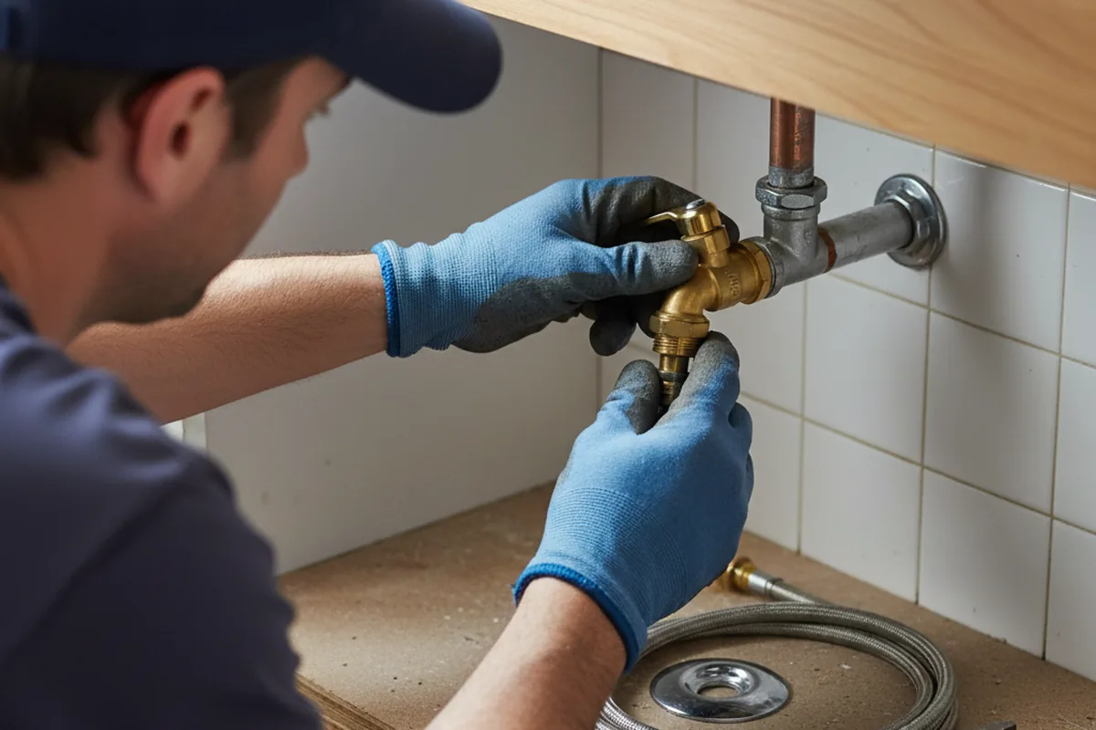 Shutoff valve and fitting work during Burst Pipe Repair in Artois